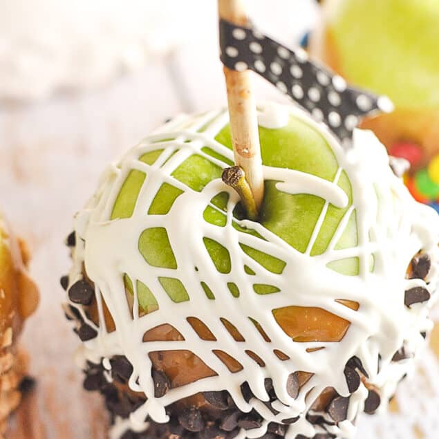 caramel apple drizzled with choclate