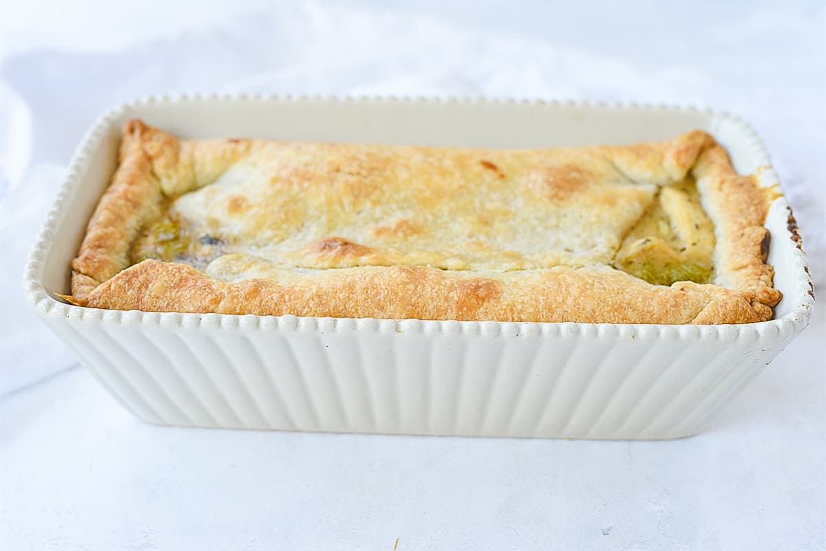 side view of a chicken pot pie for two