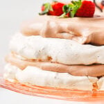 side view of chocolate meringue dessert