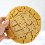 hand holding a giant peanut butter cookie