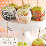 caramel apples on a cake plate