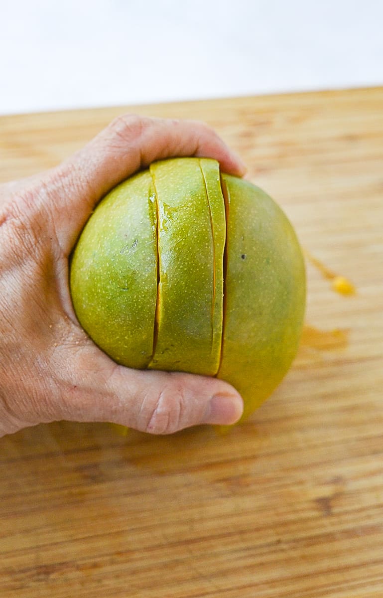 cutting a mango