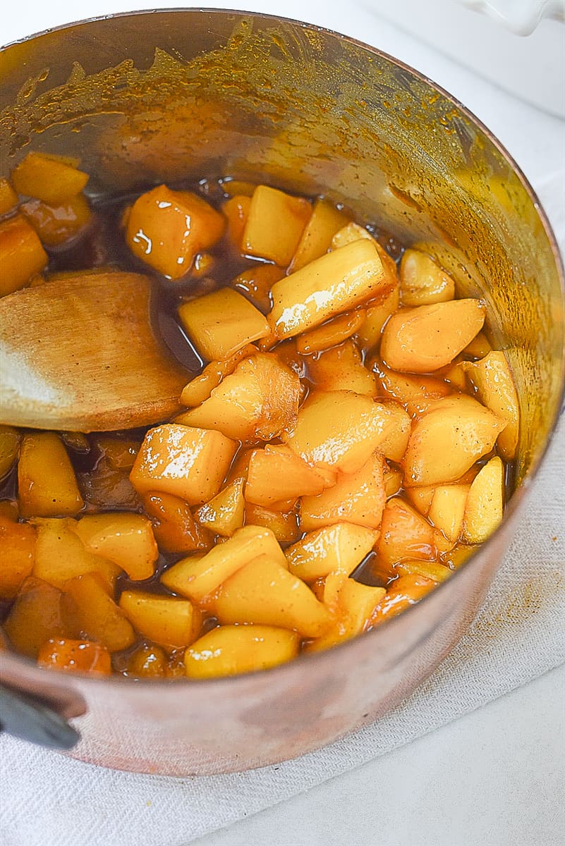 cooked mango in pan