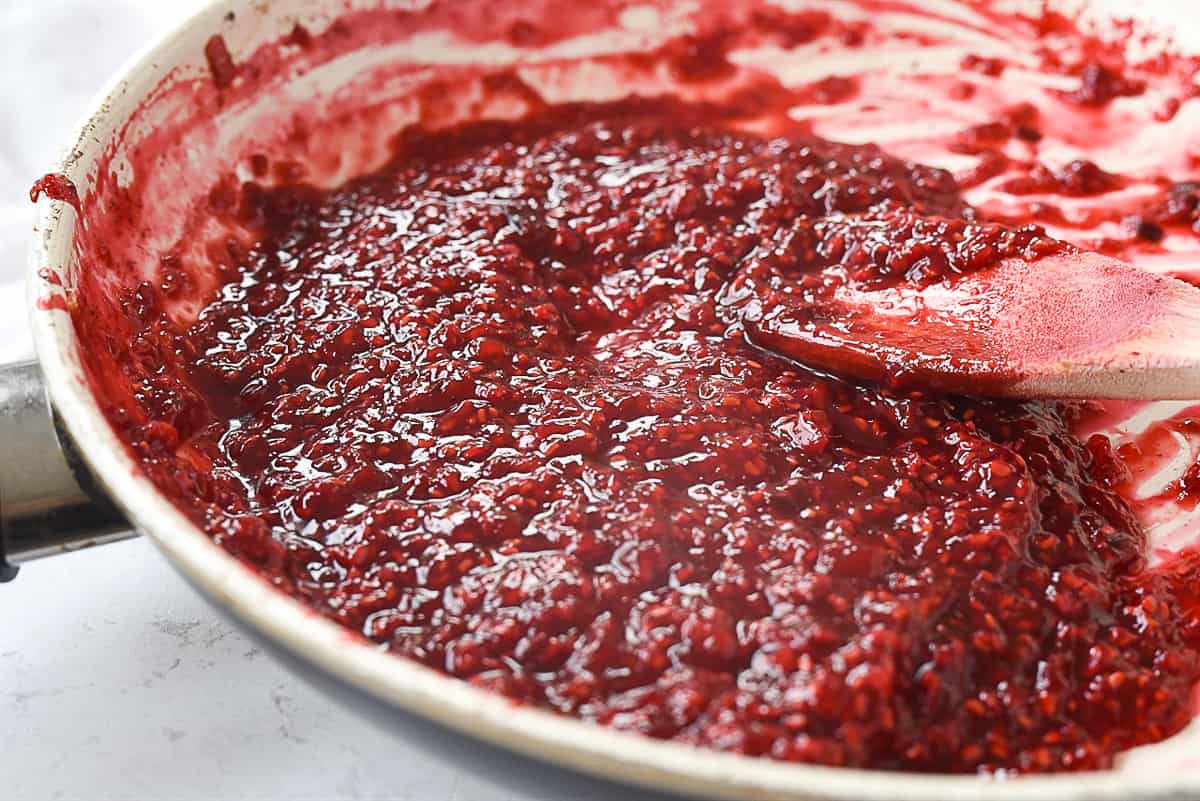 raspberry chipotle sauce simmering in pan