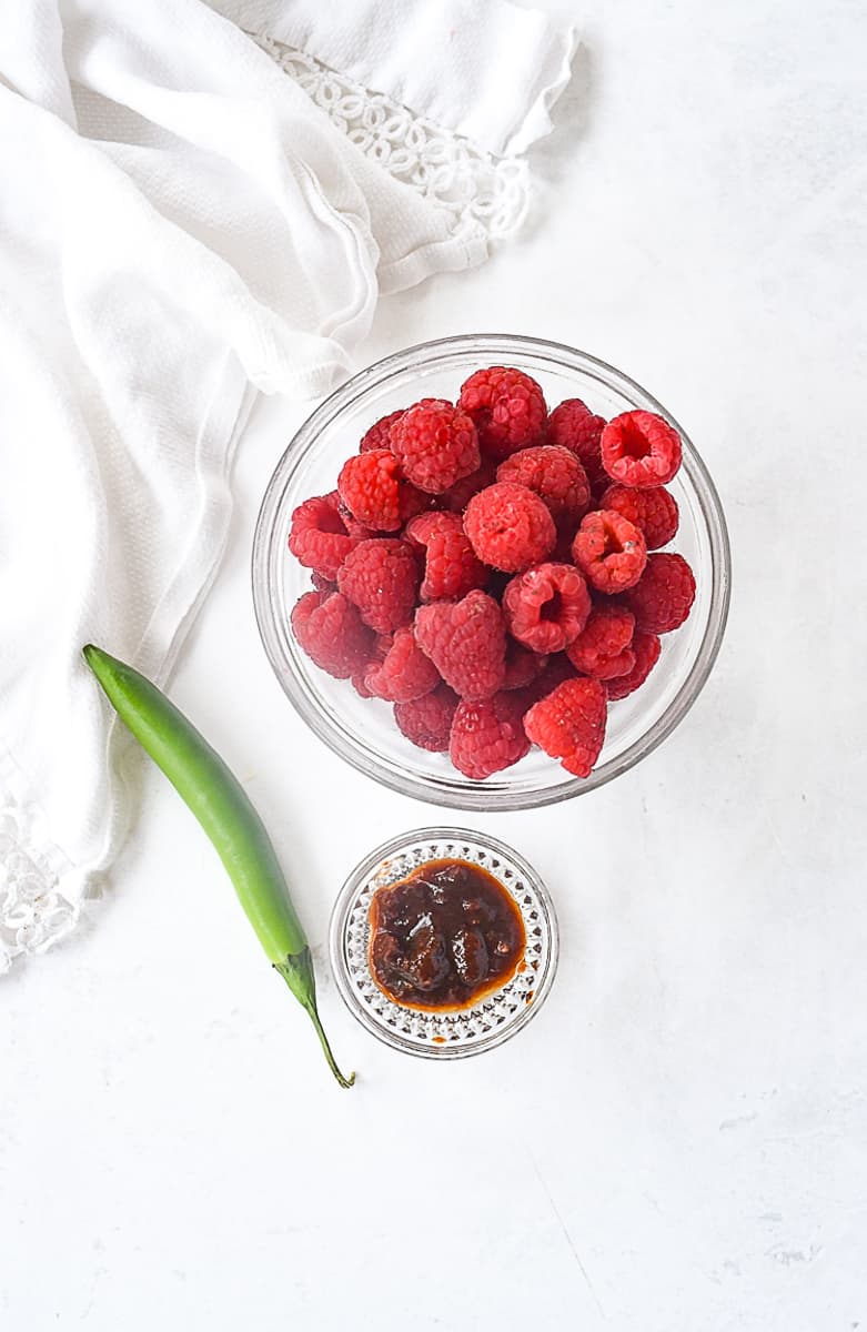 ingredients for raspberry chipotle sauce