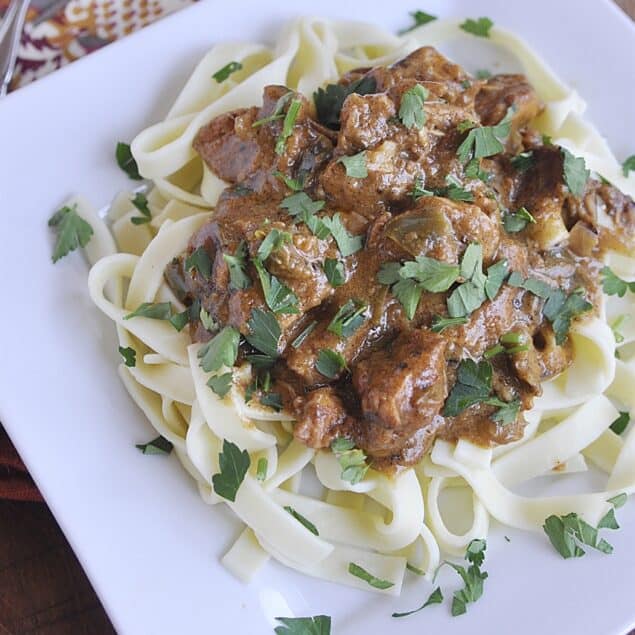 plate of chicken paprikash