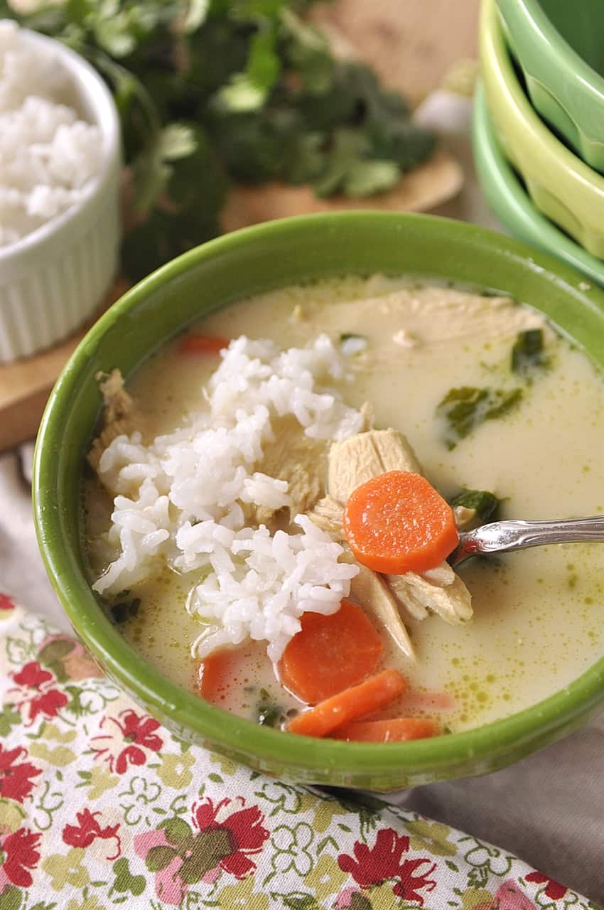 Tom Gha soup in green bowl