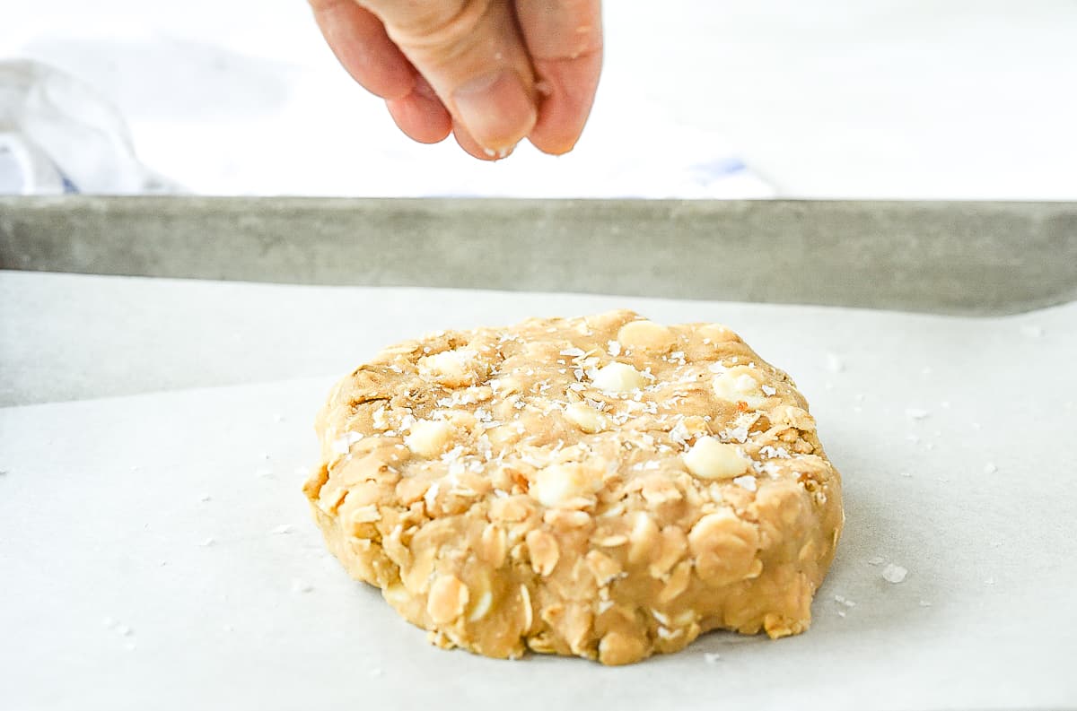 Sprinkling salt on cookie dough