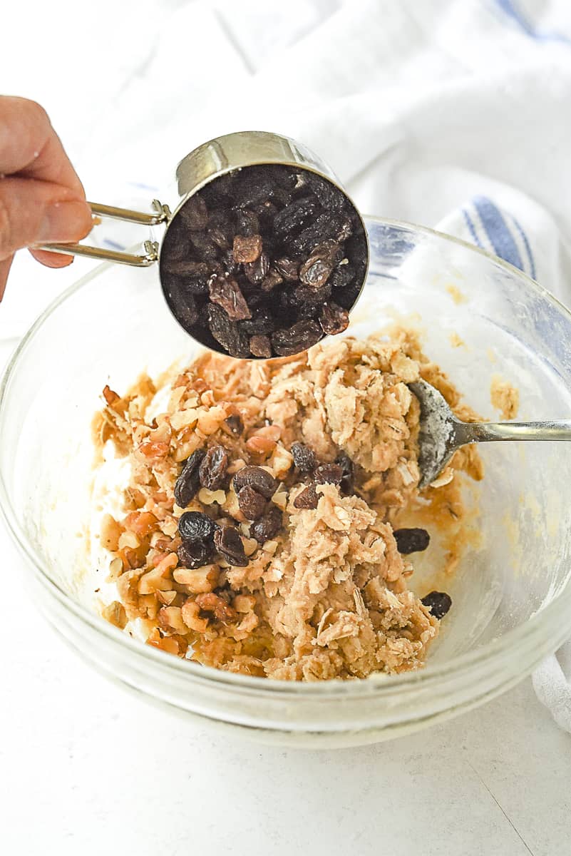 adding in raisins to cookie dough