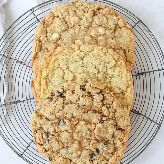 overhead shot of 3 different oatmeal cookies