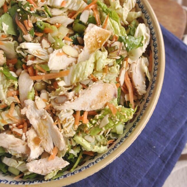 overhead shot of a bowl of ginger sesame salad