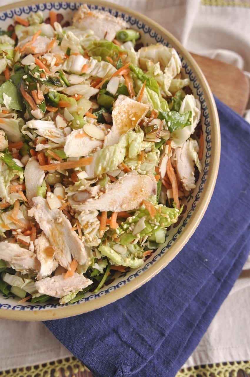 overhead shot of a bowl of ginger sesame salad