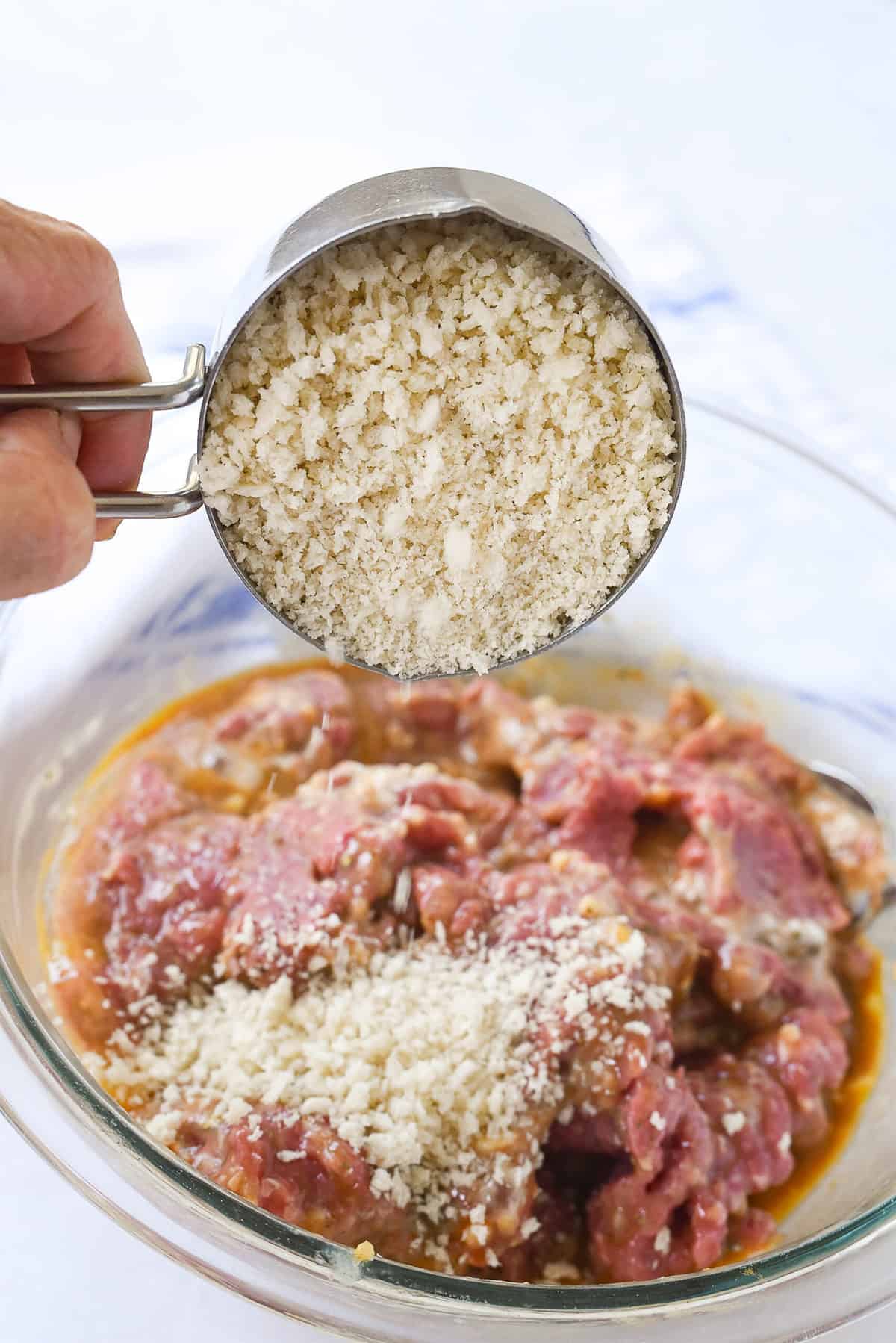 adding breadcrumbs to mini meatloaf