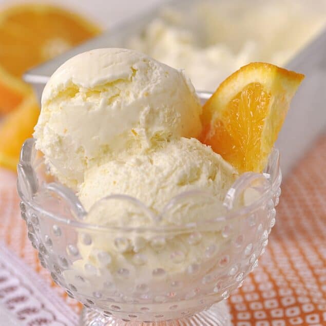 bowl of no churn orange ice cream