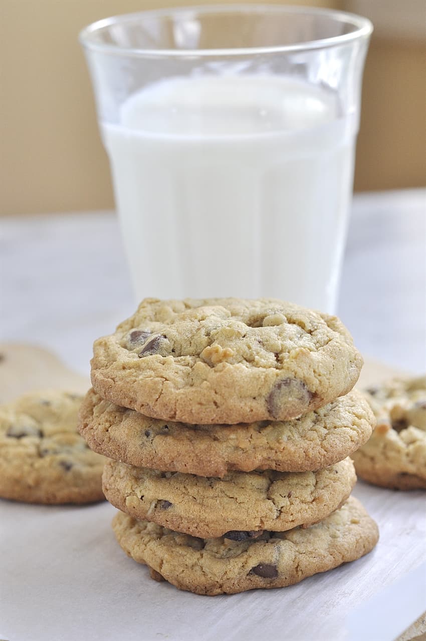 STACK OF oatmeal chocolate chip cookies