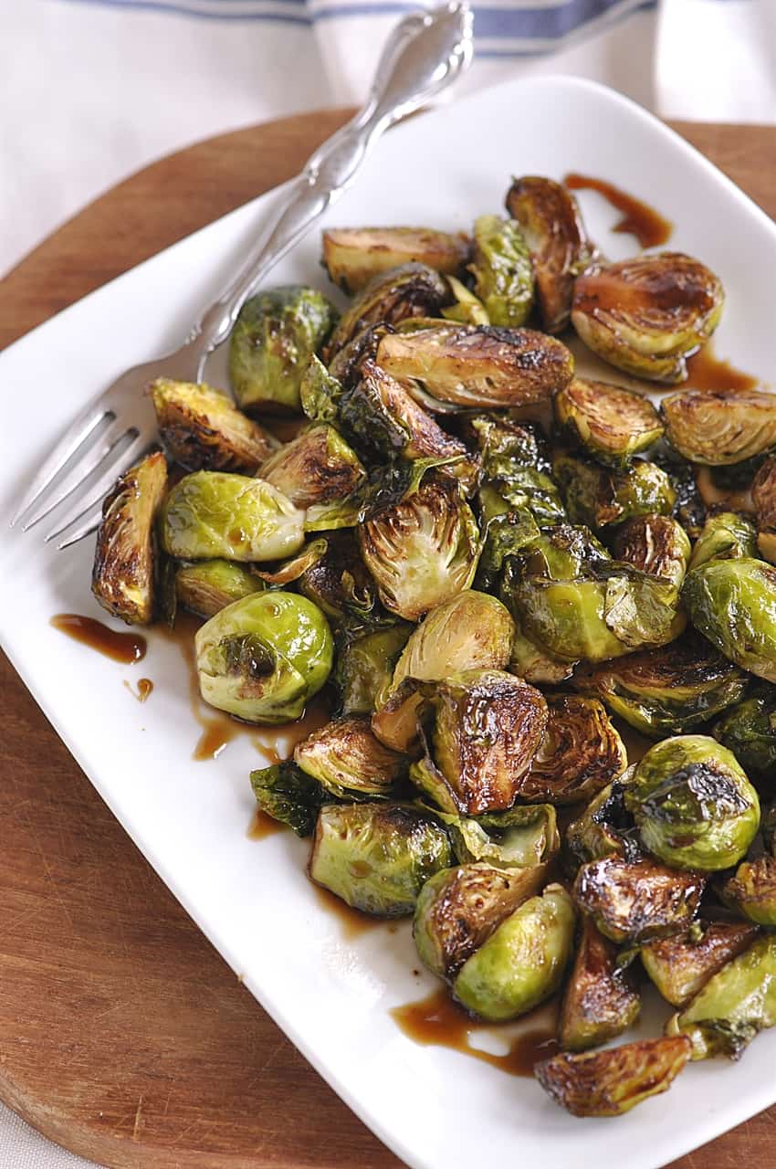 overhead shot of teriyaki brussels sprouts