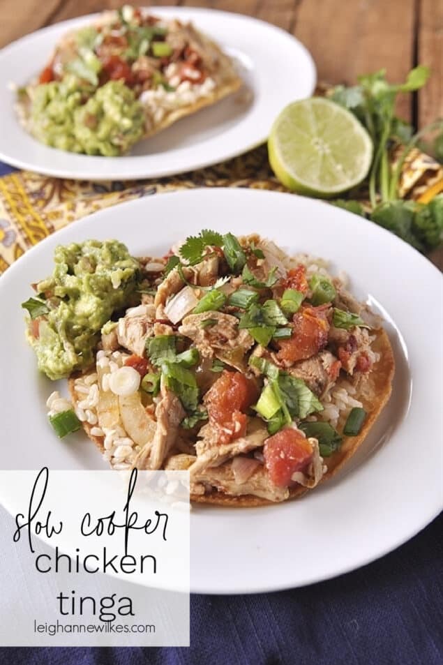 chicken tinga tostada on a plate