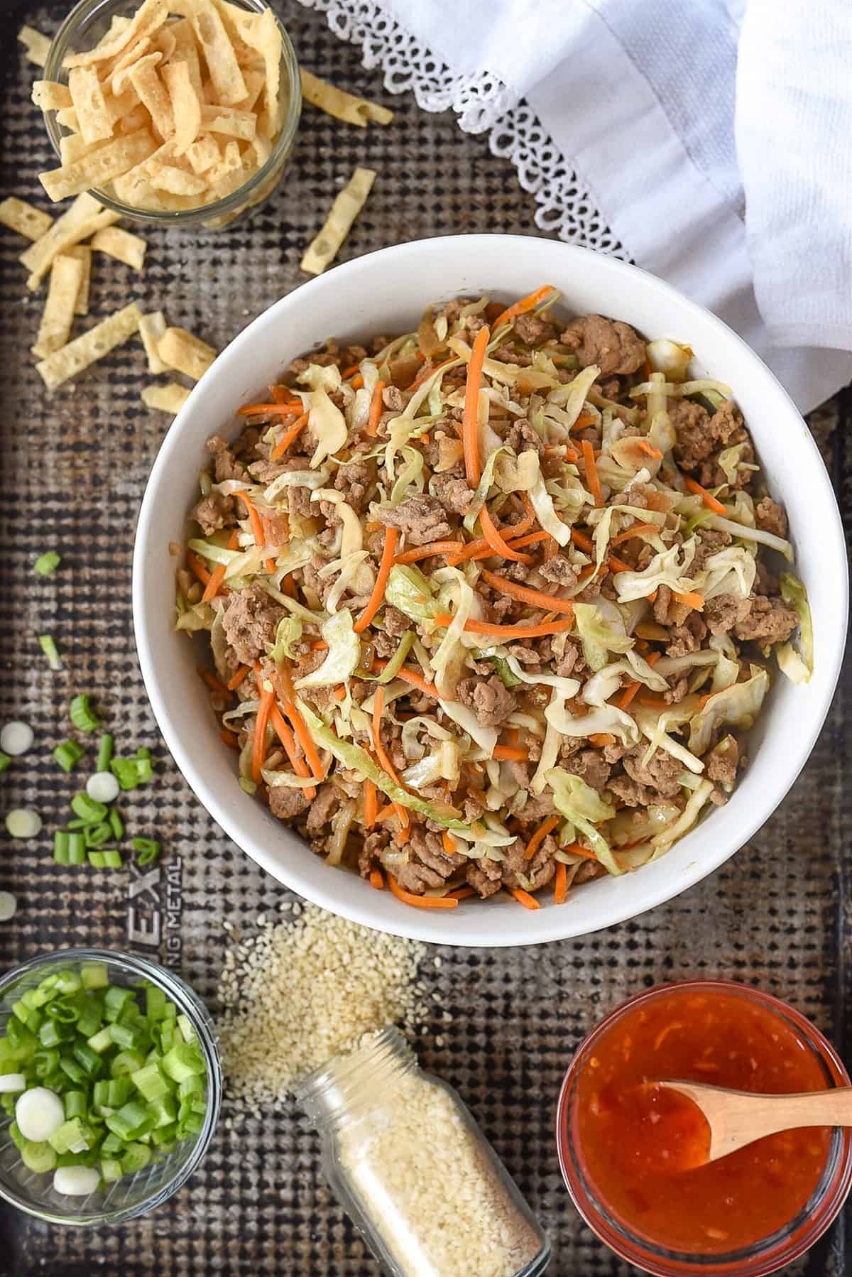 ingredients for eggroll in a bowl