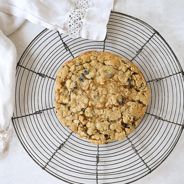 oatmeal raisin cookie on a cooling rack