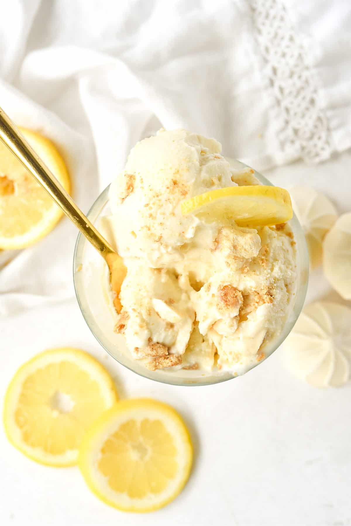 overhead shot of lemon meringue ice cream