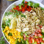 overhead shot of bowl of lime cilantro salad