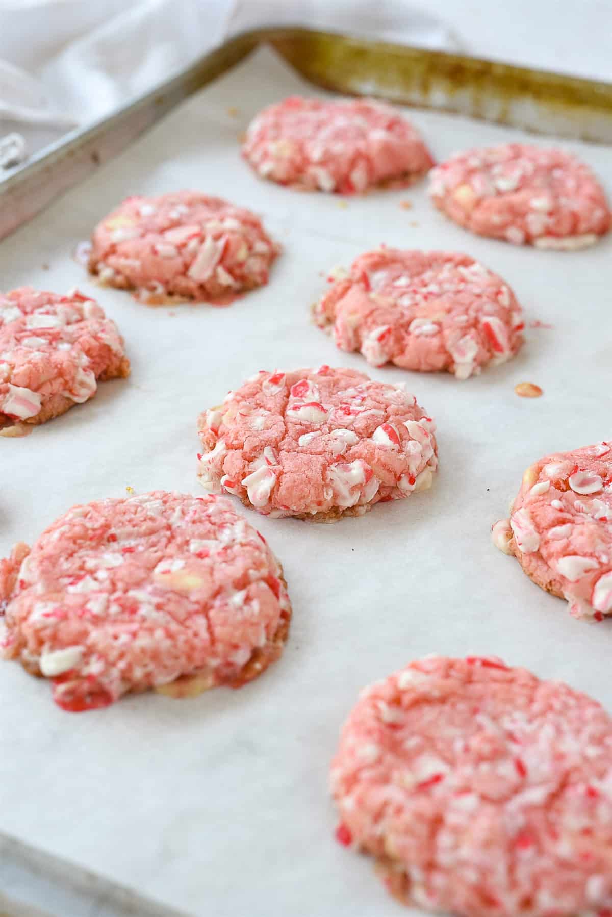 baked peppermint cookies on parchment