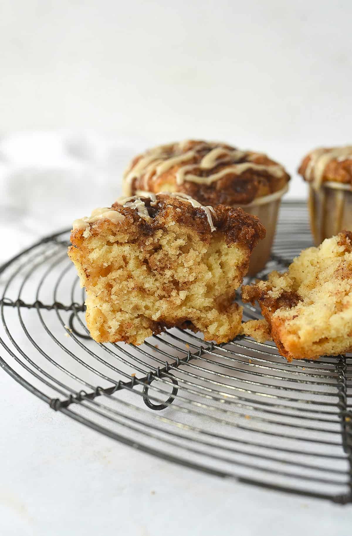 cinnamon roll muffin cut in half