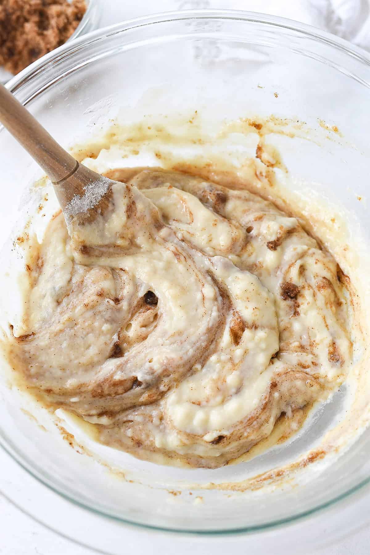 cinnamon muffin batter in bowl