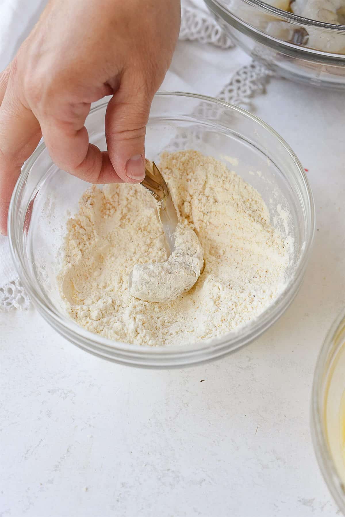 dipping shrimp in flour