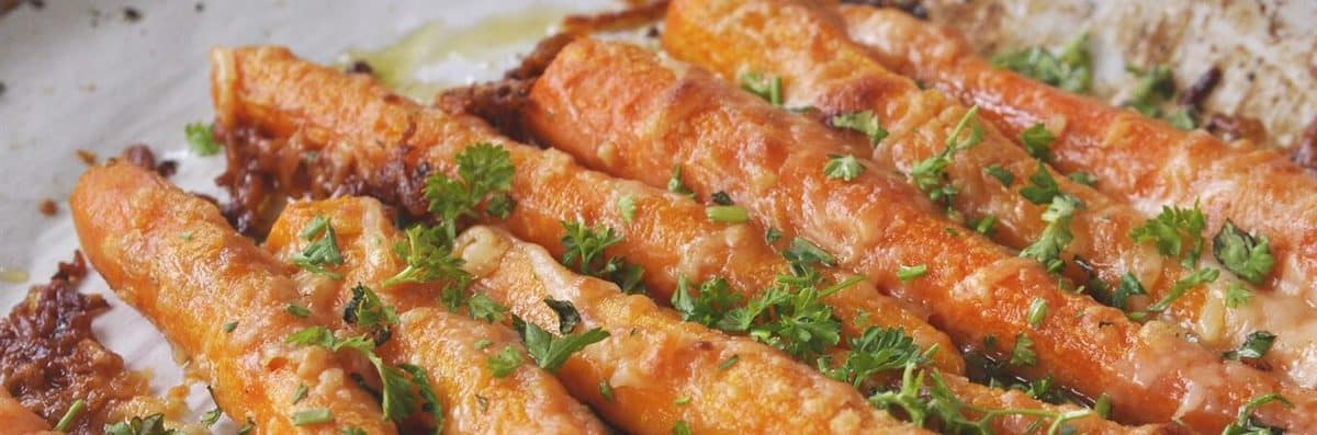 roasted carrots on parchment paper