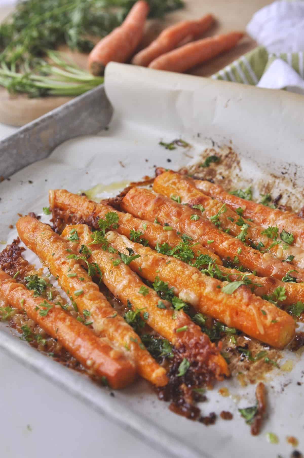 roasted carrots on parchment paper