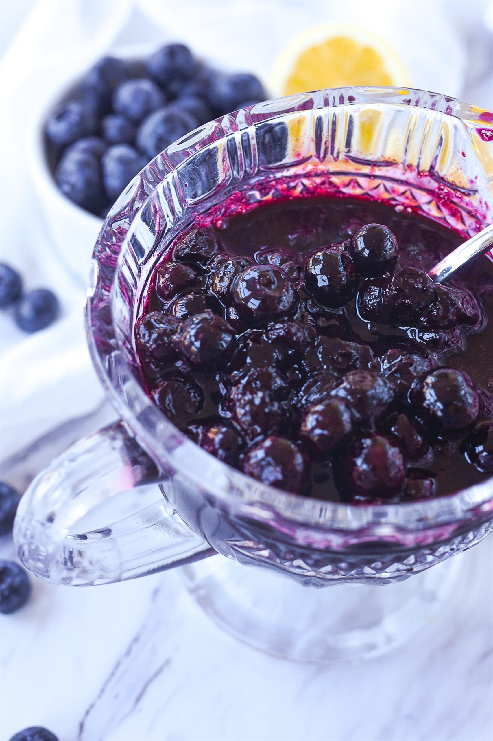 crystal bowl of blueberry compote
