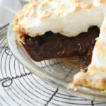 sliced chocolate meringue pie