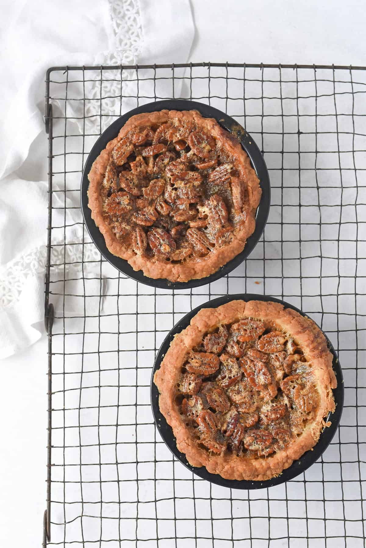 pecan pie cooling on rack