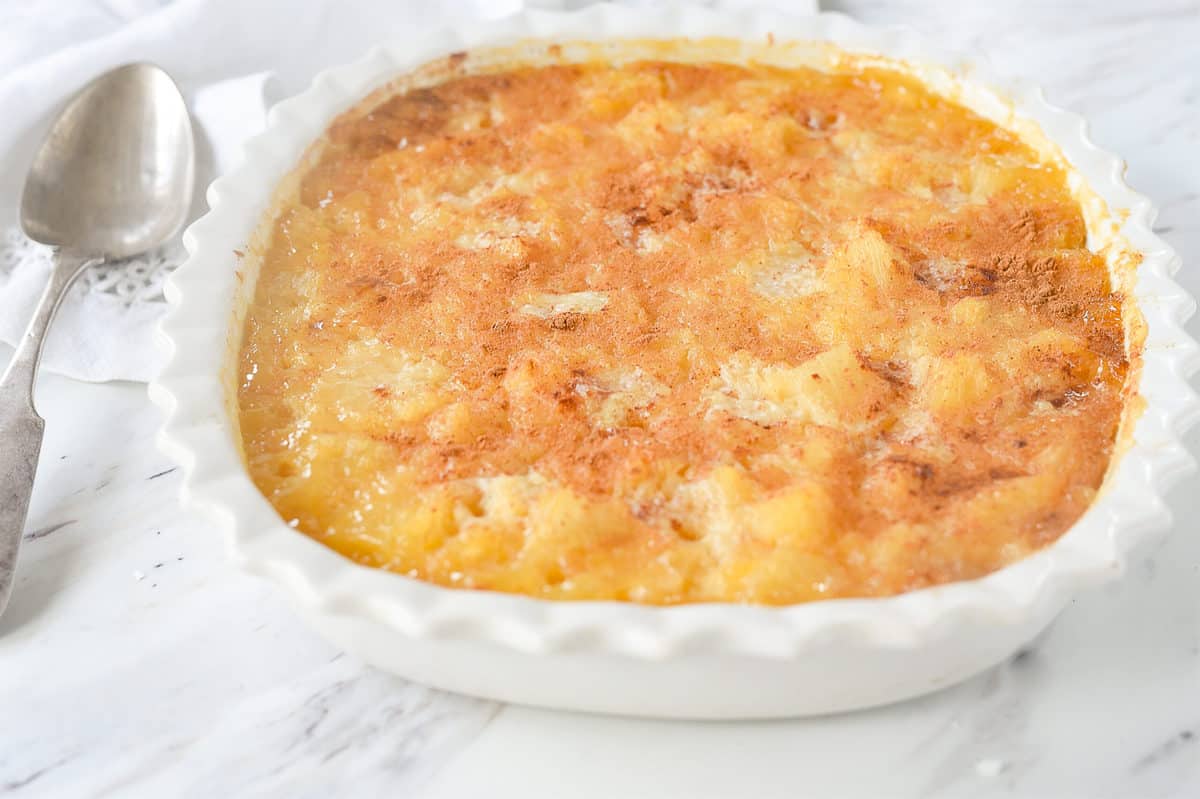 dish of baked pineapple casserole