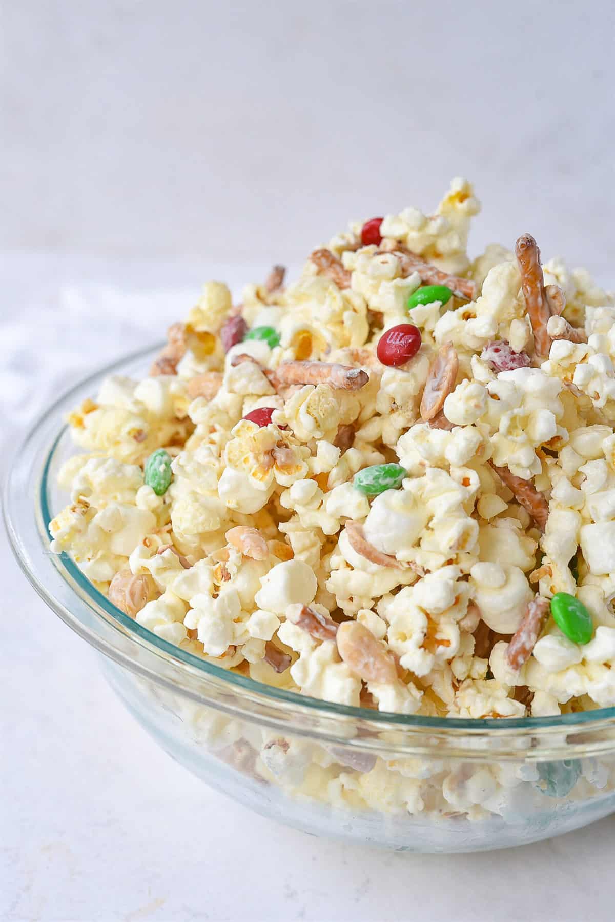 bowl of white chocolate popcorn