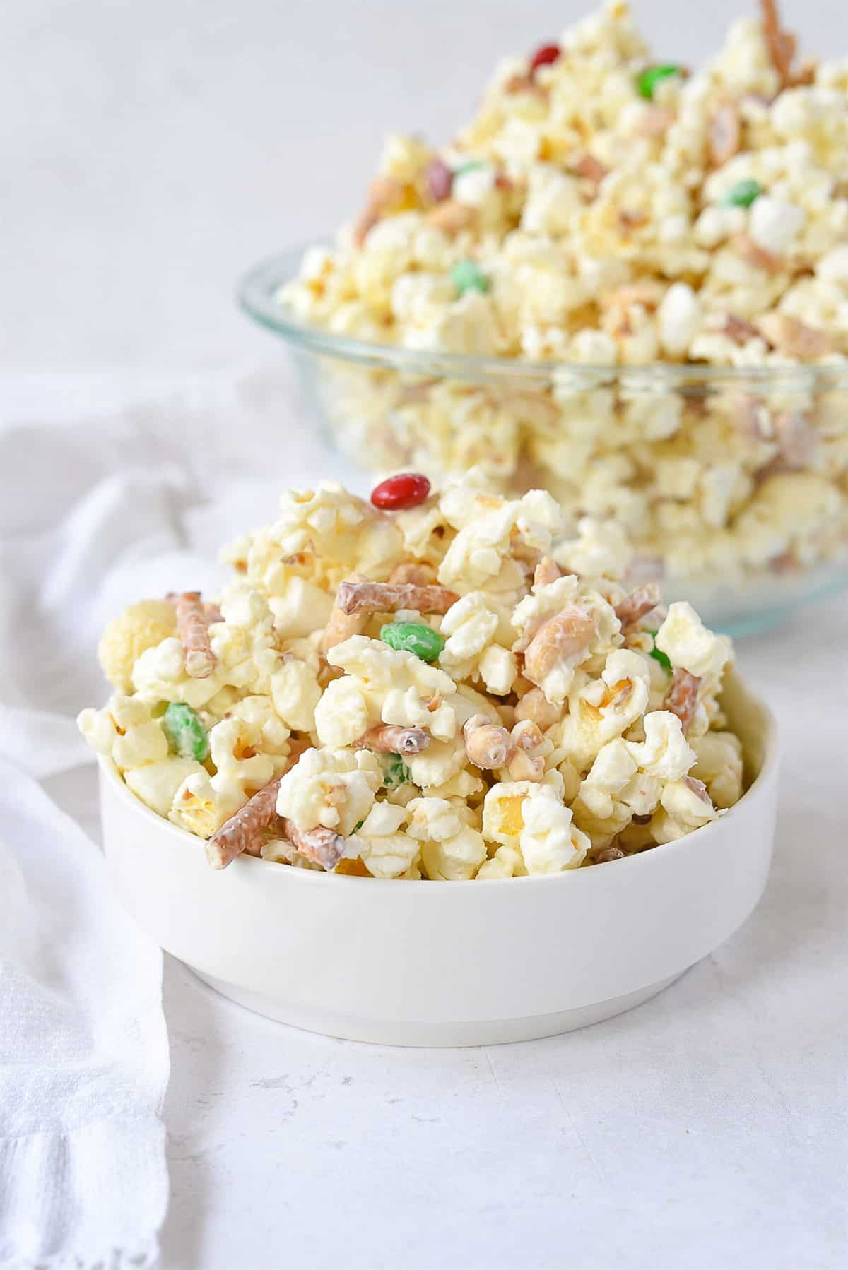 bowl of white chocolate popcorn