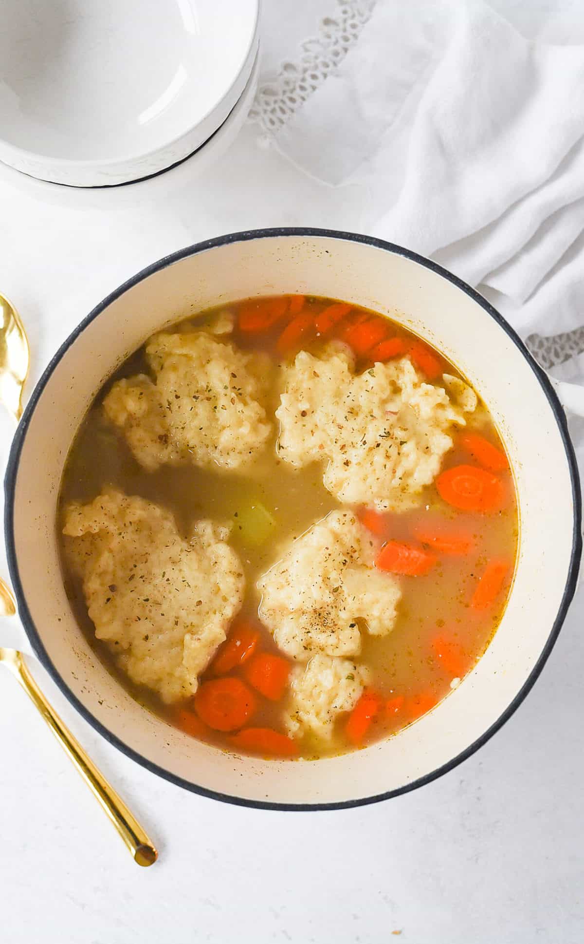 dumplings on top of chicken and dumplings