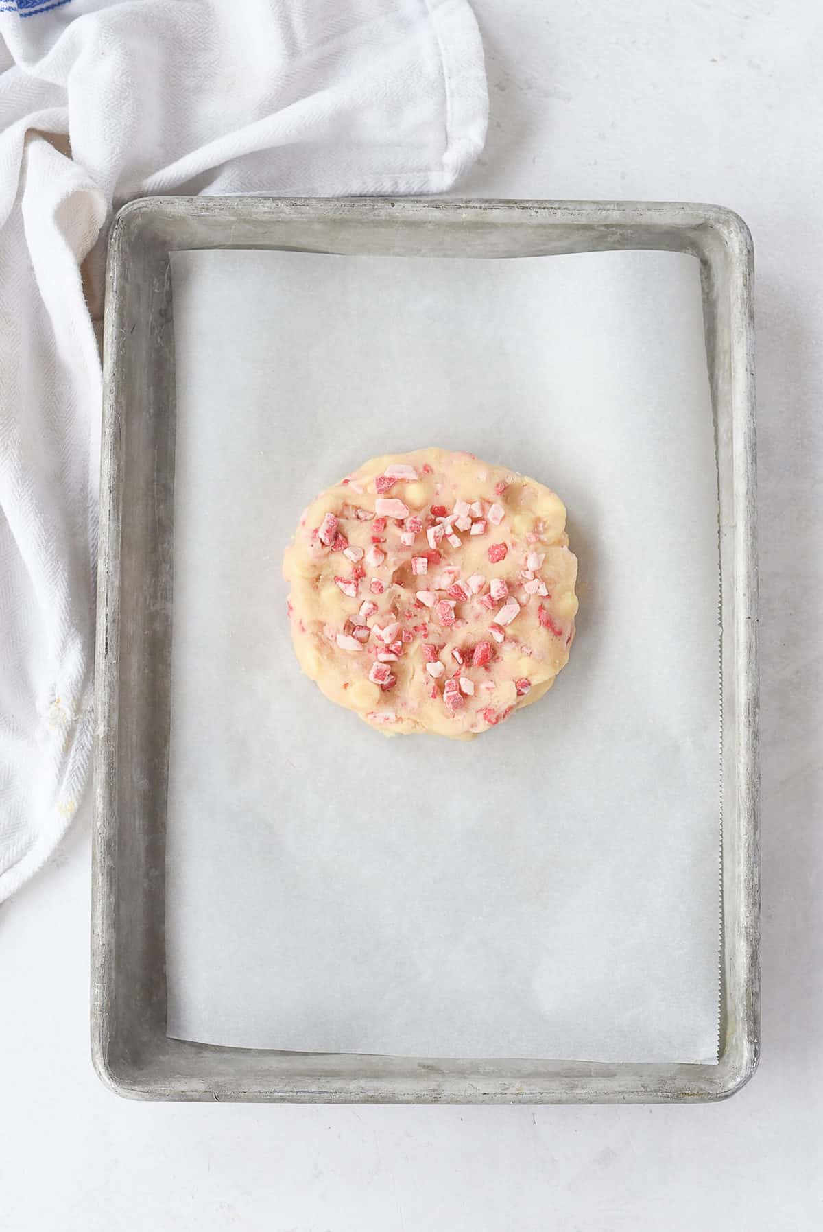 overhead shot of cookie dough disc