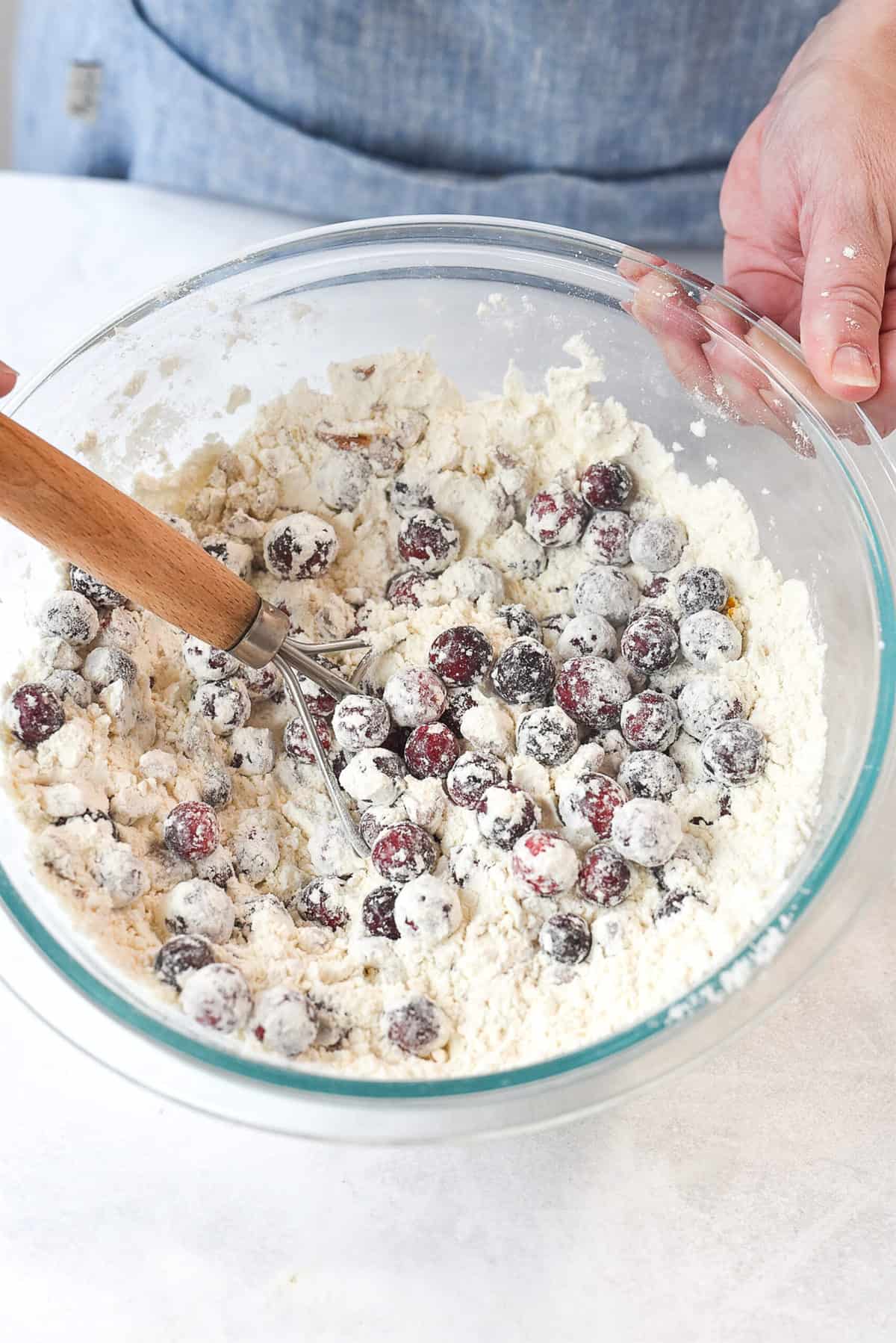 cranberries and flour mixed together