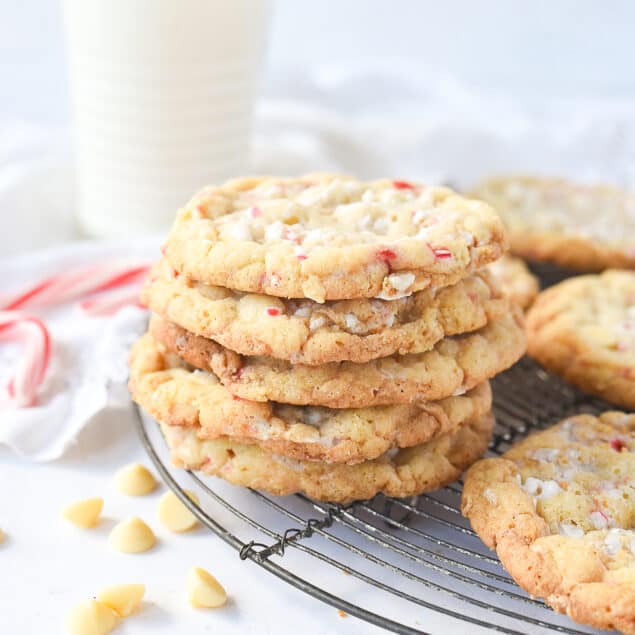 stack of white chocolate peppermint cookies