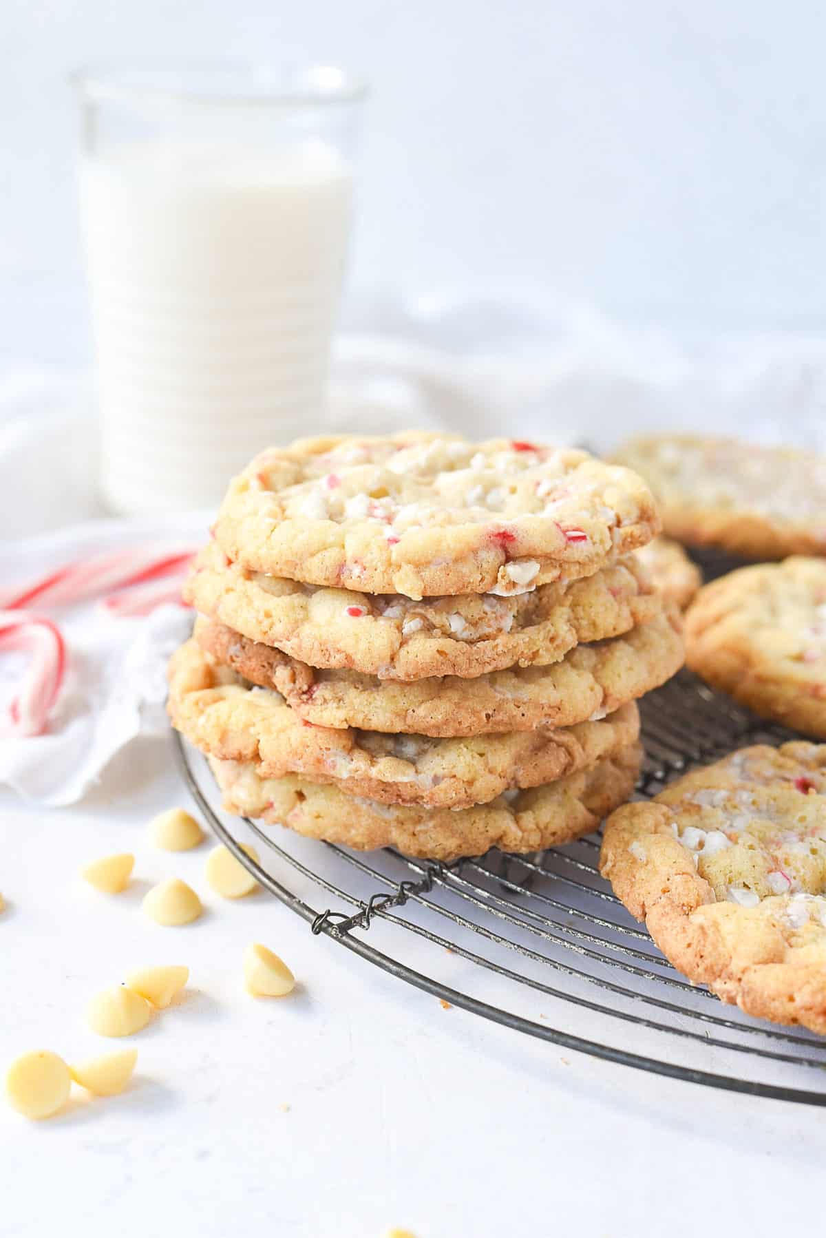 stack of white chocolate peppermint cookies