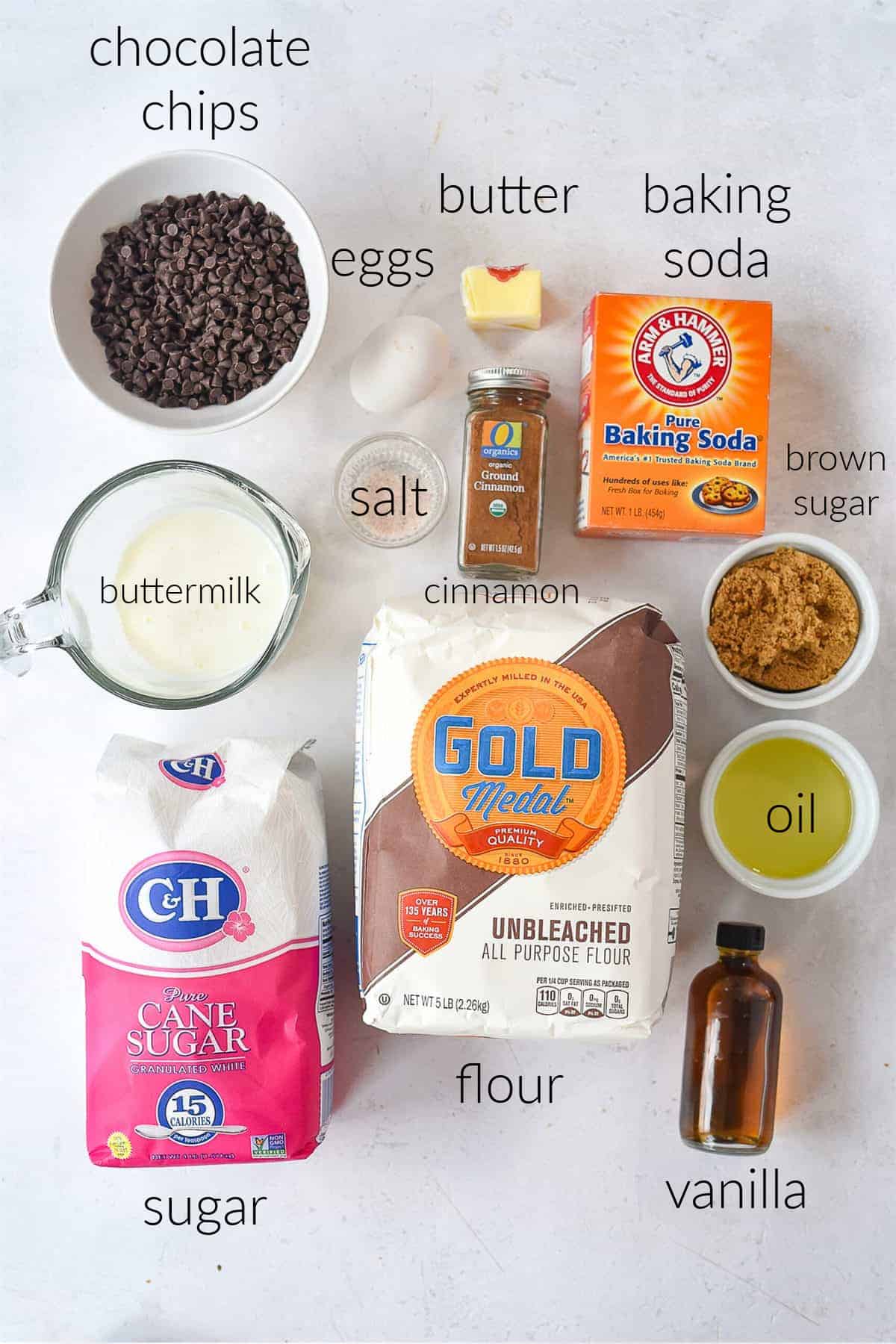 ingredients for cinnamon chocolate chip bread