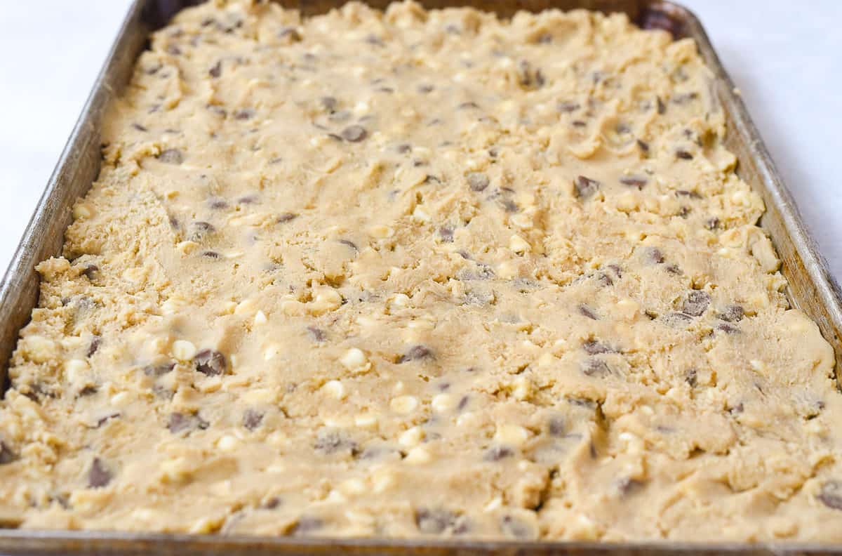 chocolate chip cookie dough in pan