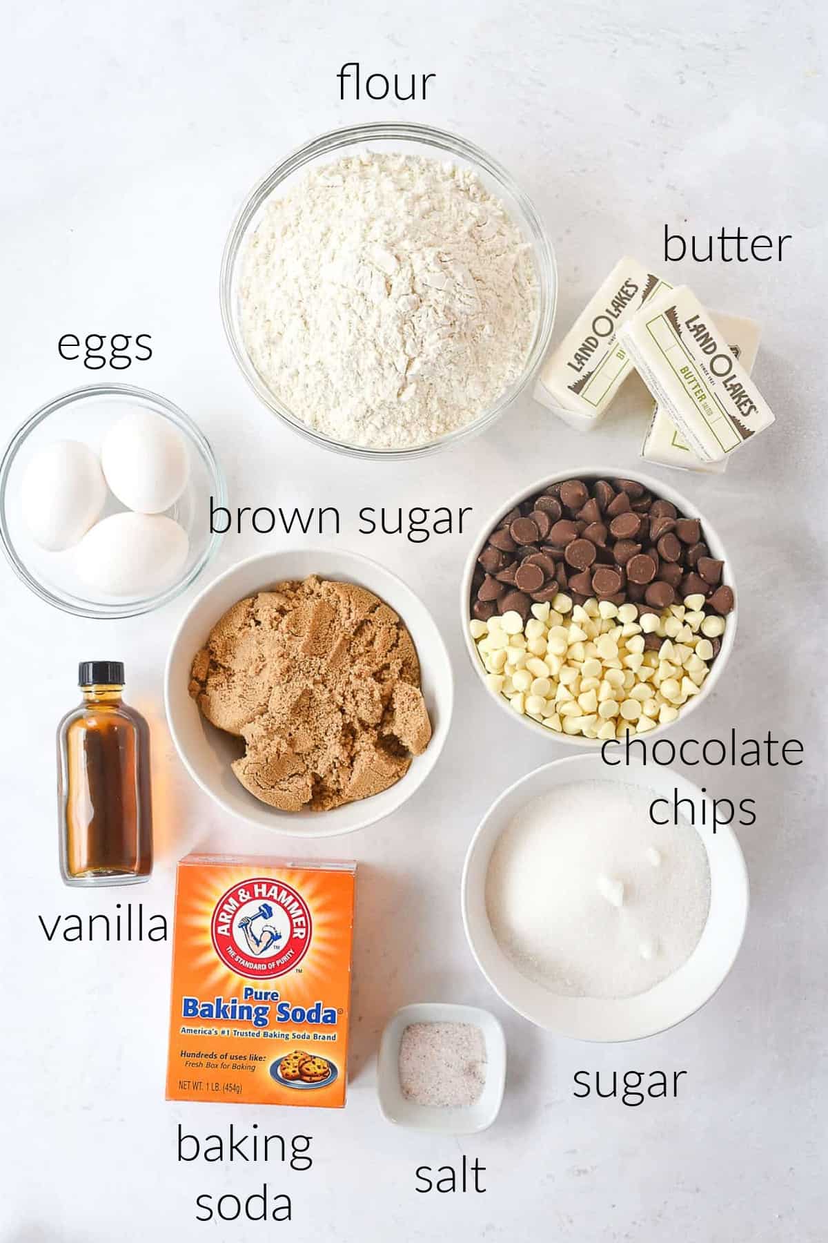 ingredients for chocolate. chip cookie bars