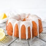 glazed lemon yogurt cake on rack