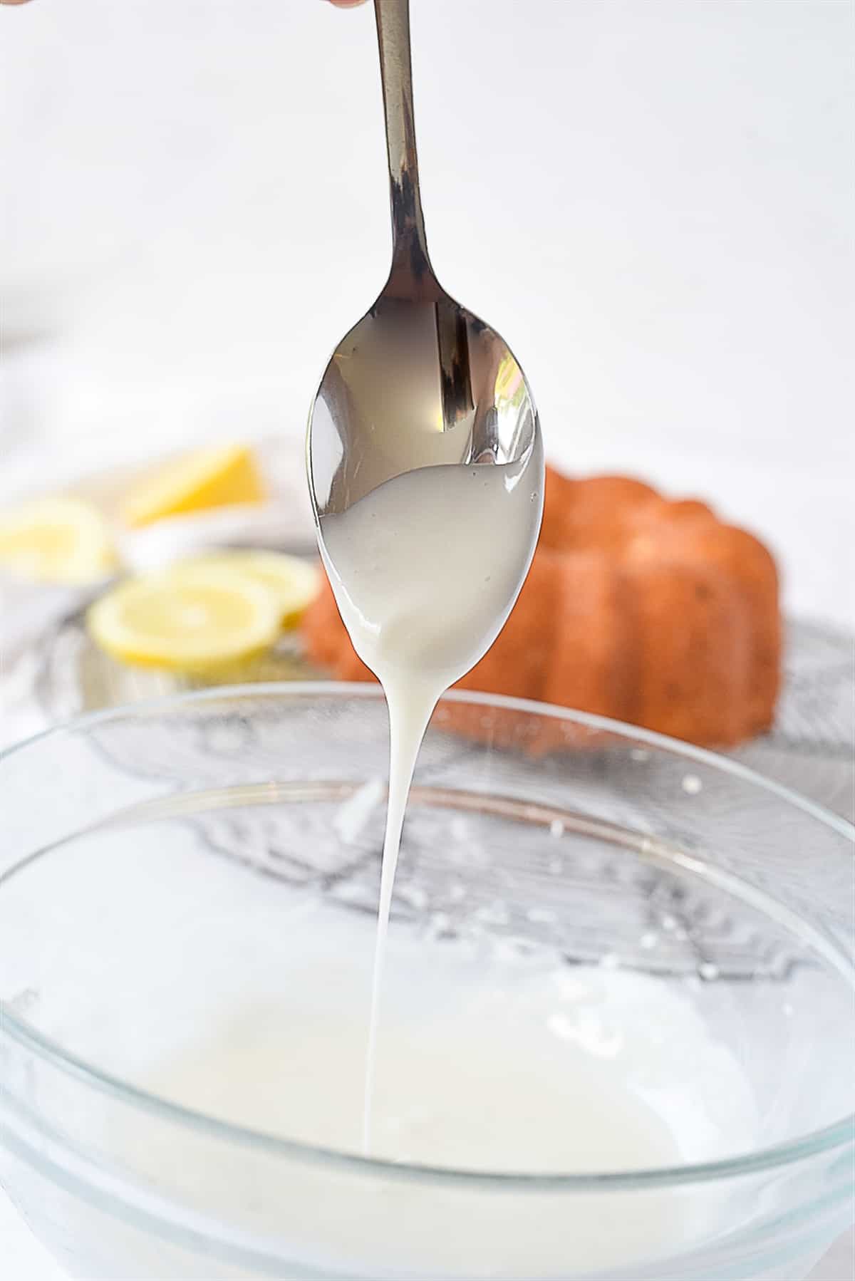 lemon glaze on a spoon
