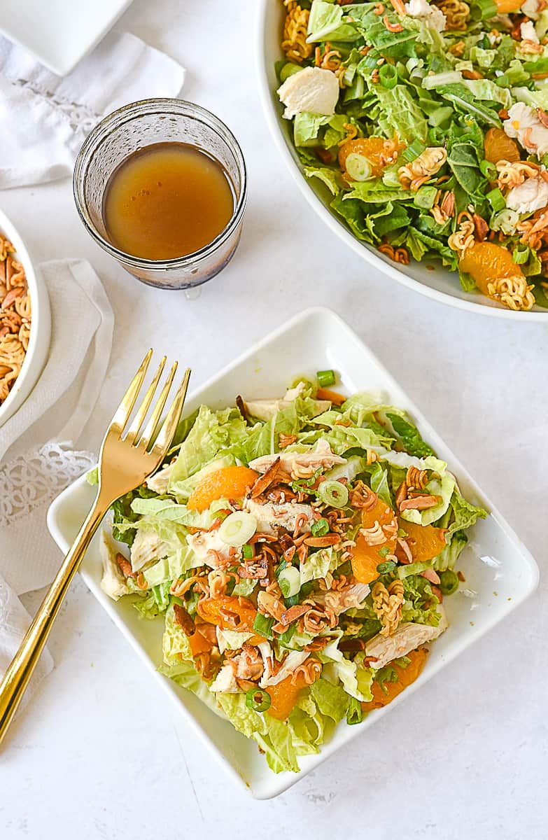 overehead shot of plate of napa cabbage salad