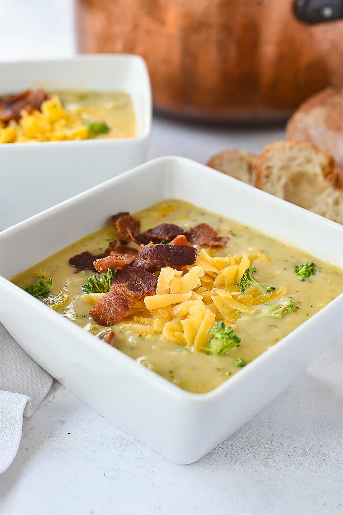 broccoli cheddar soup in a bowl