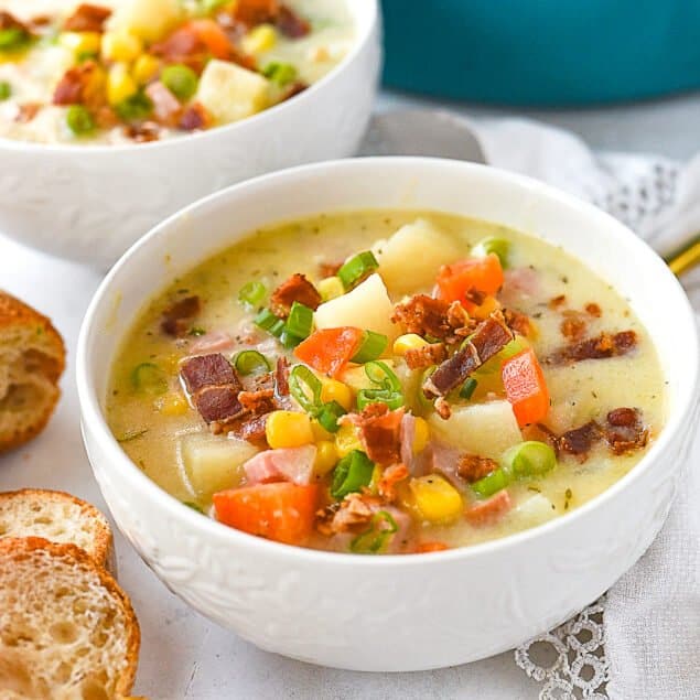 two bowls of corn chowder